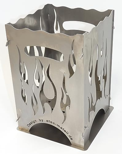 Feuerkorb | Feuertonne | Feuerschale aus Stahl eckig 30x22x23cm Stecksystem rustikal (Flamme h=30 cm)