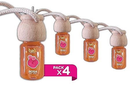 Parfums Bali Pack de 4 désodorisants voiture rose 6 ml 0% d'alcool, absorbe les mauvaises odeurs de votre véhicule