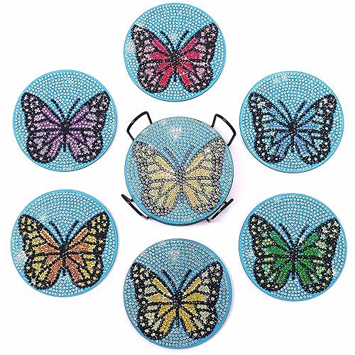 KOXXIAMOQ 6 Stück Diamond Art Painting Untersetzer, 5D Diamant Art Painting Erwachsene Untersetzer Gläser für Getränke Bar Tassen, Diamant Art Painting Bilder Kinder Glasuntersetzer zum Basteln-(1)