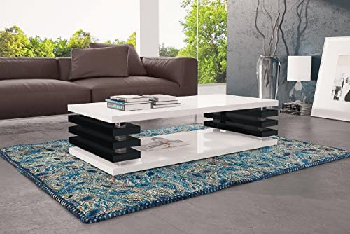 DC-3 Couchtisch Weiß Hochglanz/Schwarz Hochglanz 120x60cm mit Ablage modern stabil vielseitig Wohnzimmertisch Beistelltisch Sofatisch Zeitloses Design platzsparend robust Wohnzimmer ohne Rollen