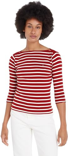 Tommy Hilfiger Women's Long Sleeve Slim Fit Boat Neck Top, Multicolor (Breton STP/Dark Magma/Ecru), 3XL