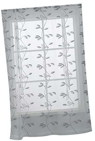 DECHOUS Leaf Embroidered Sheer Voile Curtains for Windows Kitchen 116 * 160cm White Tulle Panel Tie-Up Design Classic Blinds for Bedroom Living Room Study