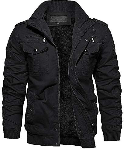 EKLENTSON Winter Jackets for Men Cargo Military Fleece Lined Jacket Warm Thicken Outdoor Hiking Windbreaker Black S