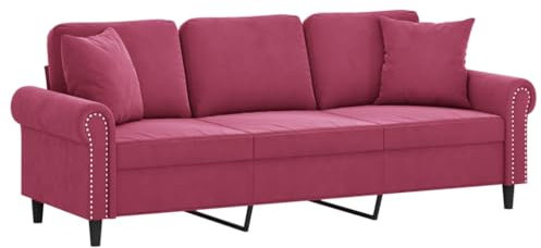 vidaXL Sofa 3 Sitzer, Couch mit Zierkissen, Liegesofa für Wohnzimmer, Polstersofa Sessel Relaxsofa Loungesofa Relaxcouch, Weinrot Samt