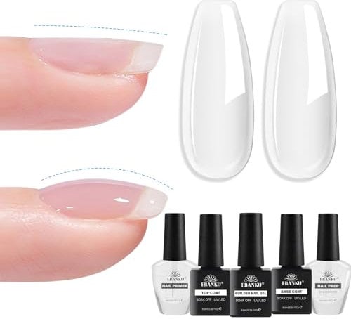 EBANKU Nail Primer and Nail Dehydrator Base Top Coat with Clear Builder Gel Set, Professional Nail Superior Bonding Primer Builder Gel for Nail Hard Gel Strengthener Extension for Home Salon Nail Art