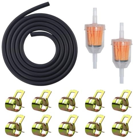 ANBOWEI 1/4 Kit Durite Essence, 2m Ø 6mm Conduite de Carburant avec 2 Filtres Essence Moto et 10 Colliers Durite Essence, Tuyau de Carburant Kit pour Tondeuse,Petits Moteurs,Voiture