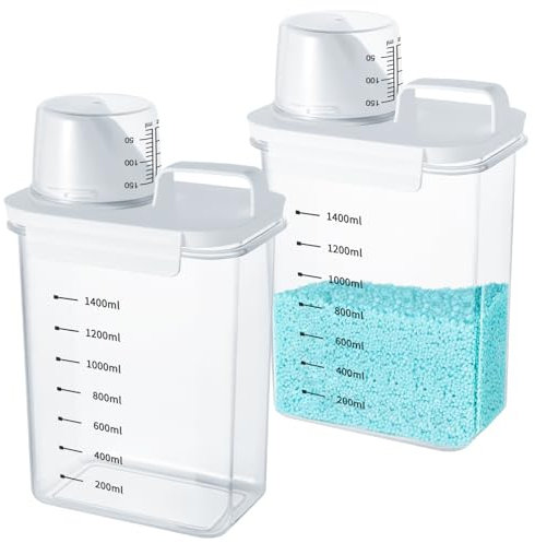 Mucek 2 Stück 1800ml Luftdichter Waschmittelspender mit Messbecher, Waschmittel Aufbewahrung,Airtight Detergent Dispenser with Measuring Cup,Waschmittelbox für pulver,Waschpulverspender