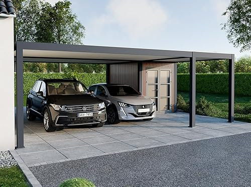 Carport Aluminium 760 x 645 cm Newark - 43 m² - Hauteur : 255-2 Voitures - Abri Voiture Autoportant - Stockage - Extension - Gris Anthracite