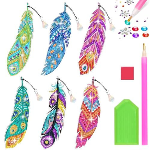 starfa lab 6 Stück Diamond Painting Kinder zuanshihua, Bastelset Mädchen 5 6 7 8 9 10 Jahre, Bastelset Kinder Spielzeug ab 5-12 Jahre, Geschenke fur Mädchen Lesezeichen Basteln Erwachsene