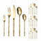Imitation Bamboo Handle Design Kitchen Stainless Steel Silverware Tableware Flatware Cutlery Set Steak Knife Fork Spoon Teaspoon (Gold,20 Pieces)