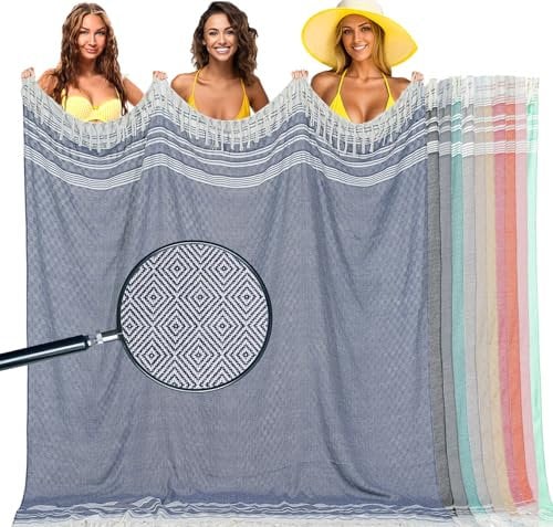 Oversized Cotton Turkish Beach Towel Blanket Giant XL Sandproof Boho Sand Free Towels Huge Jumbo XXL Extra Large Big Throw Quilt Mexican Blankets Cloud Blue