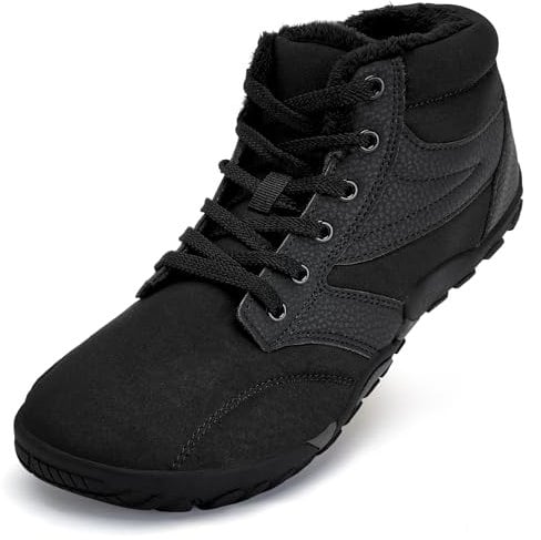 Mabove Barfußschuhe Herren Weit Barfussschuhe Breite Traillaufschuhe Warm Gefüttert Winterschuhe Schneestiefel (Sattes Schwarz,42 EU)