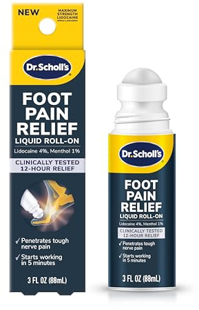 Dr. Scholl's Foot Pain Relief Liquid ROLL-ON, 3.0 oz // Clinically Tested 12-Hour Pain Relief - Penetrates Tough Nerve Pain - Works in 5 Minutes - Non-Greasy - with Lidocaine & Menthol