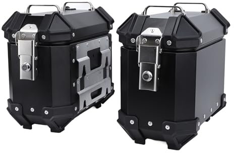 18L Motorrad-Seitenkoffer aus Aluminiumlegierung, Harte Satteltaschenbox mit Sicherheitsschloss und Griff für Helmgepäck (BLACK)