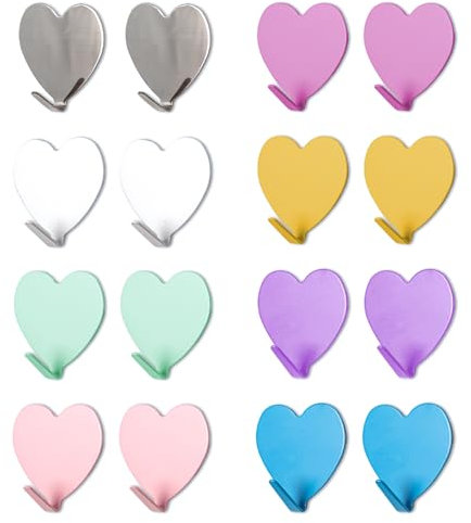 Bofanze 16 Stück Herzform Wandhaken Herzform Bunte Klebehaken Selbstklebende Haken Herzform Haken Herzform Wandhaken Selbstklebend Herzform Selbstklebende Haken für hängende Gegenstände
