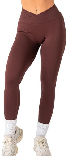 TAYOEA Sport Leggings Damen V Cross Stretch Push Up Yoga Leggings Scrunch Butt Fitness Leggings High Waist Seamless Workout Sportleggins Booty Lifting Elastisch Yoga Gym Hosen Espresso,S