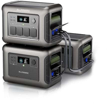 ALLPOWERS Portable Power Station R1500 with 2x B1000 Expansion Battery, 1800W UPS Solar Generator, 3456Wh Capacity LiFePO4 Battery with 21 Outputs for Camping, Party, RV, Home Outages