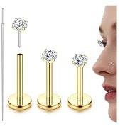 Diamday 3stk G23 Titan Nasenpiercing Helix Piercings 16G 18G 20G Tragus Conch Labret Piercing Lippenpiercing Hypoallergen Piercing Ohr Gold Silber Nasenpiercing Stecker für Damen Herren