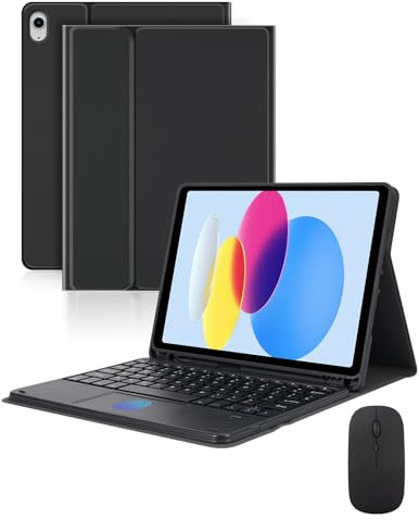 LAMA Bluetooth Keyboard Case with Touchpad and Mouse, Detachable Wireless Keyboard Case with Pencil Holder for iPad 10th Generation 10.9 inch 2022, iPad A16 11 inch 2025, Black