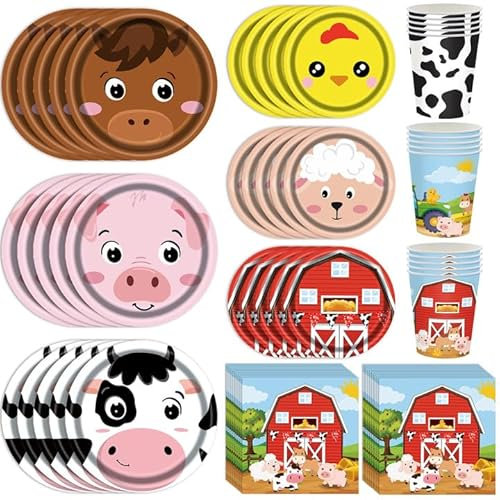 120 PCS Barnyard Farm Animals Party Supplies Plates Set,Farm Animal Tableware Include Plates,Napkins and Cups for Farmhouse Birthday Baby Shower Party Decorations Supplies(Serve 30)