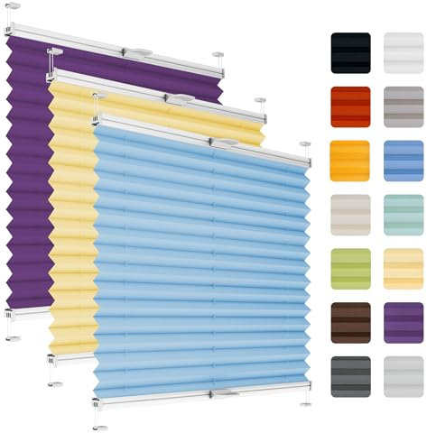 Fenster Plissee ohne Bohren zum Kleben auf Rahmen - Thermo Plisseerollo Innen - Rollo Jalousie, auf den Fensterrahmen, Faltrollo, Sichtschutz, Blickdicht, für Fenster & Tür - Lichtblau, 120 x 130 cm
