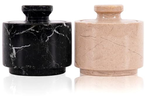 Marblous Krafts Salzkeller aus Marmor, 7,6 cm, schwarzes Zebra und Verona Salz- und Gewürzschale für Küche und Heimdekoration, Meersalzhalter mit Deckel, Aufbewahrungsbehälter