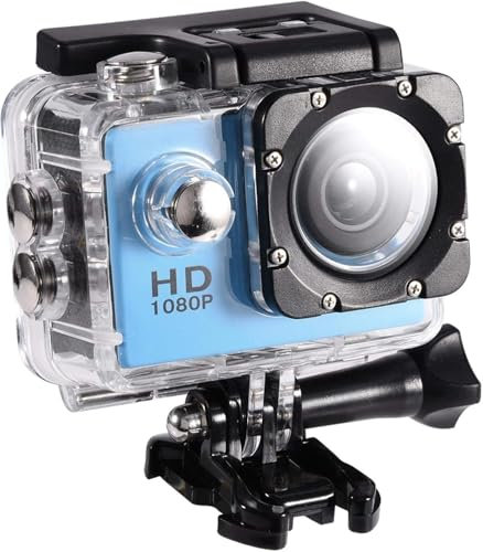 RigWig Action Camera - 2.0 Inch Full HD 1080P Sports, 30M Waterproof Underwater, 16MP Anti-Shake With Mounting Accessories Kit for Diving/Bike/Climbing/Swimming (Blue)