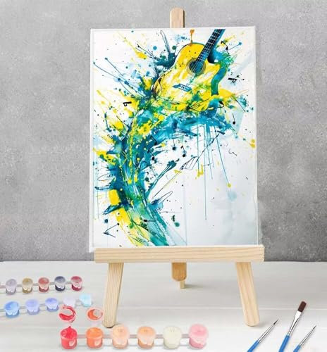 Peinture par Numéros pour Adulte Instruments de musique, Guitare Kit de peinture à l'huile sur Bricolage pour Enfant avec pinceaux dessin de Pigment Acrylique Kits de Decoration Chambre 40 x 50 cm 1-L
