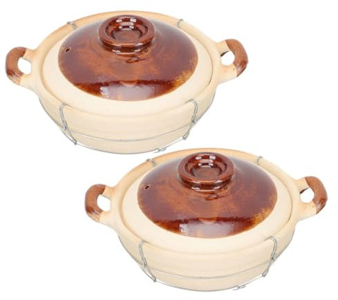 TOPPERFUN 2 Piezas Cacerola Monomando Olla De Barro Cazuela Cazuela De Barro Fuentes De Horno Blancas Para Horno Ollas De Barro Cuenco De Bibimbap Planchar Beige