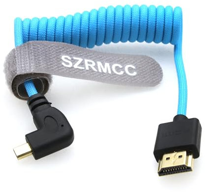 SZRMCC 8K 2.1 Micro HDMI ángulo izquierdo a HDMI cable trenzado enrollado de alta velocidad para Go-Pro Hero 3/4 Canon EOS M5 Sony A6000 A7III RX10 Nikon B500 Z6 Raspberry Pi 4 Atomos Ninja 2 Monitor