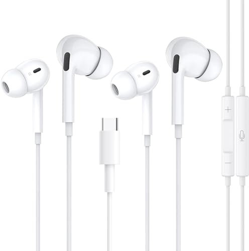 Epiken USB C Kopfhörer für iPhone 16/15/Plus/Pro Max,2 Pack kopfhörer USB-C HiFi-Stereo In-Ear-Ohrhörer mit Mikrofon&Lautstärkeregler Kompatibel mit iPad Pro,Pixel 7 6,Galaxy A55 A34 A54 A53 S24 S23