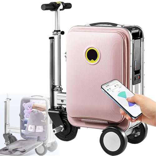 Fahrbares Gepäck 20 Zoll, elektrischer Koffer zum Fahren, mit herausnehmbaren Batterien, Teleskopgriff, 3 Geschwindigkeiten, externem Ladeanschluss, Tragkraft 110 kg,Pink-1Battery