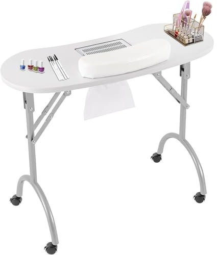 SJAPEX Nageltisch Mit Absaugung, Klappbar, 30 Kg Tragkraft, Maniküretisch, Nageltisch, Tisch Mit 4 Rollen, Wasserdicht, Tragetasche