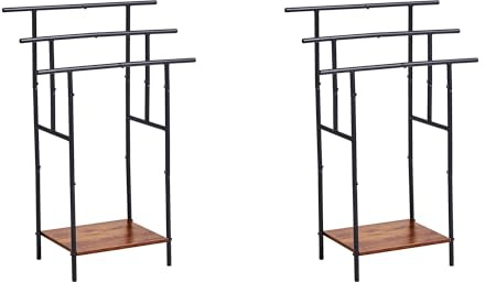 2er Set Handtuchhalter Stehend Schwarz, Handtuchständer Freistehend Handtuchregal Badezimmer Handtuch Halter Habdtuchhalter für Badezimmer/Fitnessraum/Pool/Schwarz&Braun/68x30x100cm-3 Stufen