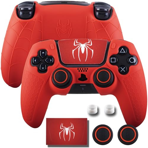 9CDeer Non-Slip Silicone Cover for PS5 Controller with Thumbstick Caps * 2 & Sticker * 1 Scarlet Spider
