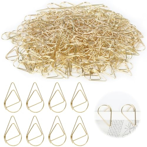 250 Pcs Gold Paper Clips, Metal Teardrop Paper Clips, Small Water Drop Paper Clip, Teardrop Paperclip for Document, Stationery, Home, Office