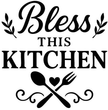 Bless This Kitchen Wandaufkleber – Vinyl Schnitt inspirierendes Zitat Dekor 400 x 405 mm Rustikaler Stil für Zuhause oder Wohnung