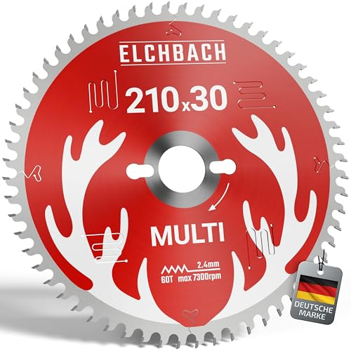 Elchbach® Multi Kreissägeblatt 210×30 mm Hartmetall - für Holz, Metall, Aluminium & Kunststoff - Sägeblatt 210x30 mm für Präzisionsschnitte - kompatibel als Kappsäge Sägeblatt für Bosch & Makita
