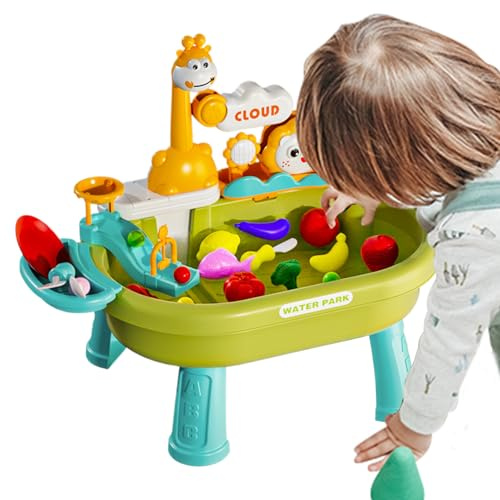 Rrlihjgu Aktivitätstisch für Kleinkinder | Sensorische Tische für Aktivitäten mit Wasser und Sand, Rollenspiel Küche mit Angeln für Garten, Krippe, Schule, Camping,