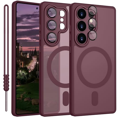 für Samsung Galaxy S22 Ultra Hülle kompatibel mit MagSafe, Handyhülle für Samsung Galaxy S22 Ultra Magnetisch Matte Touch Kameraschutz, rutschfest Kratzfest Schutz Stoßfest Hülle Dunkel Rot