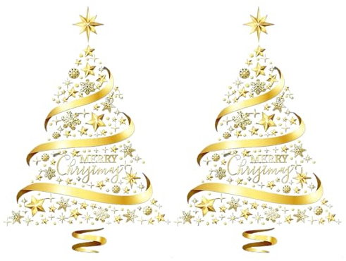 Goldener Weihnachtsbaum Fensterbilder, 60cm Wandaufkleber Weihnachten Groß, Fensterfolie Weihnachten für Wohnzimmer Schlafzimmer Fenster Tür