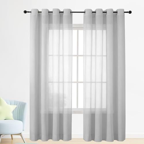 Rideaux Voilages 200 x 235 cm Transparent Lumineux Filtrer Voilage à Oeillet Rideau Intérieurs Beaux Balcon Placard, Gris Clair