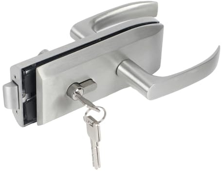 Serrure de porte en verre en acier inoxydable, poignée de porte avec 3 clés, poignée de porte en acier inoxydable mat avec encoche pour verre, bureau, salle de bain, chambre à coucher, balcon