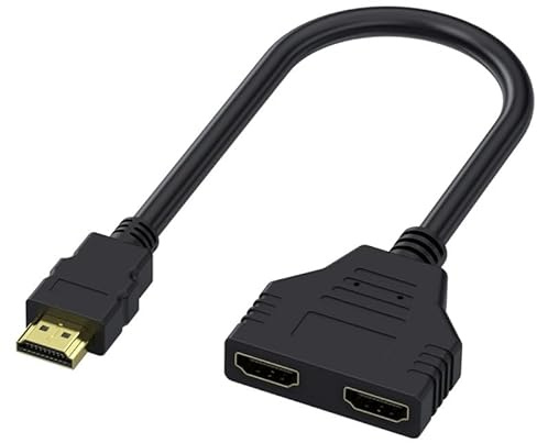 HUAREW HDMI Splitter Adapter 1080P,1 in 2 Out Splitterkabel,Dual-Ausgang Verteiler,30cm Doppelstecker Anschluss Kabel,Geeignet für LED,HDTV,LCD-Monitore und Projektoren
