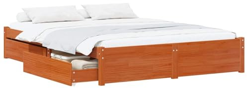 vidaXL Bettrahmen mit Schubladen mit Speicher Massivholz Kiefer, Stylisches Holz Bettgestell, platzsparendes minimalistisches Design, robuste Schubladen für Schlafzimmer