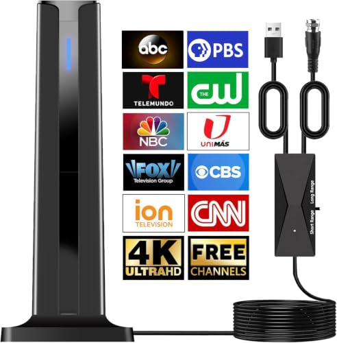 7.0 Digital TV Antenna Indoor, 2026 HD Antenna for Smart TV with 3M Stick Base 360°&Long Range Reception for Local Channels, Easy Setup Antena Without Cable