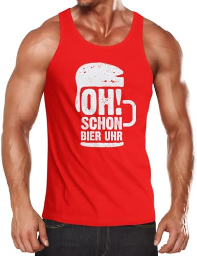 MoonWorks Herren Tanktop oh Schon Bier Uhr Muskelshirt rot XXL