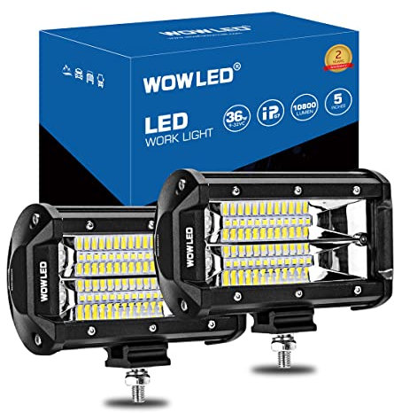WOWLED LED Work Light Bars, 2x 5 Inch 36W 10800Lumens Two Rows Upgrade Off Road Lights Light Bar, IP67 Offroad Driving Lamp Bar for Car Camp Truck UTE 4x4 12V 24V