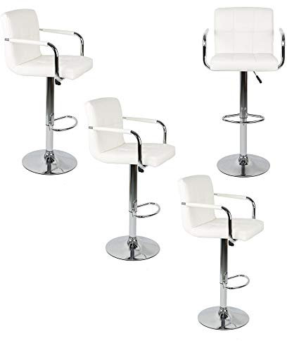 Barhocker Set mit Armlehnen Höhenverstellbar Drehbar Für Tresen-Stuhl Home Küche Frühstück Party,Weiß (4er)