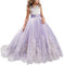 TTYAOVO Filles Sol Longueur Dentelle Princesse Mariage Robe Tulle Robe (Taille160) 12-13 Ans 406 Violet